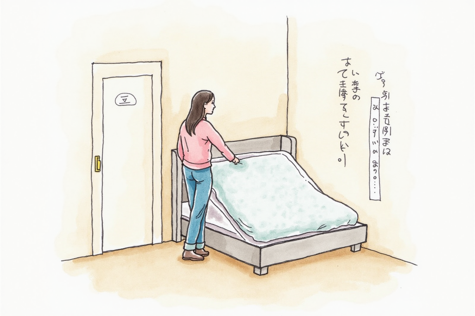 Person pulling down a murphy bed from wall