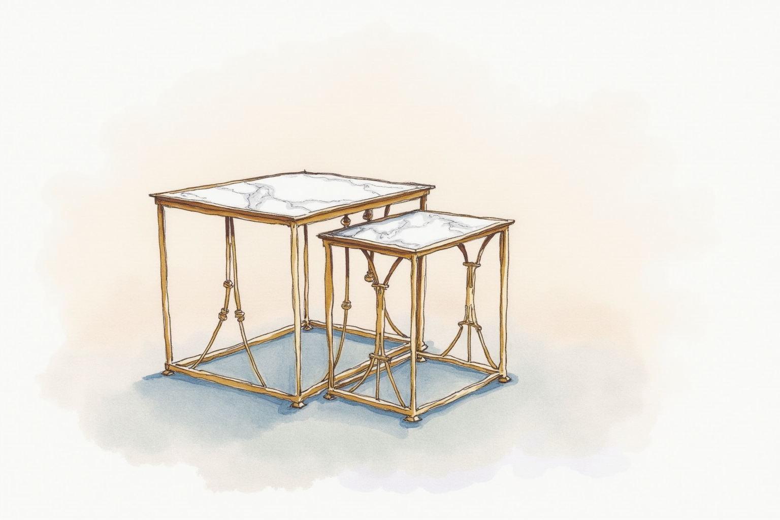 Metal frame nesting tables with marble tops