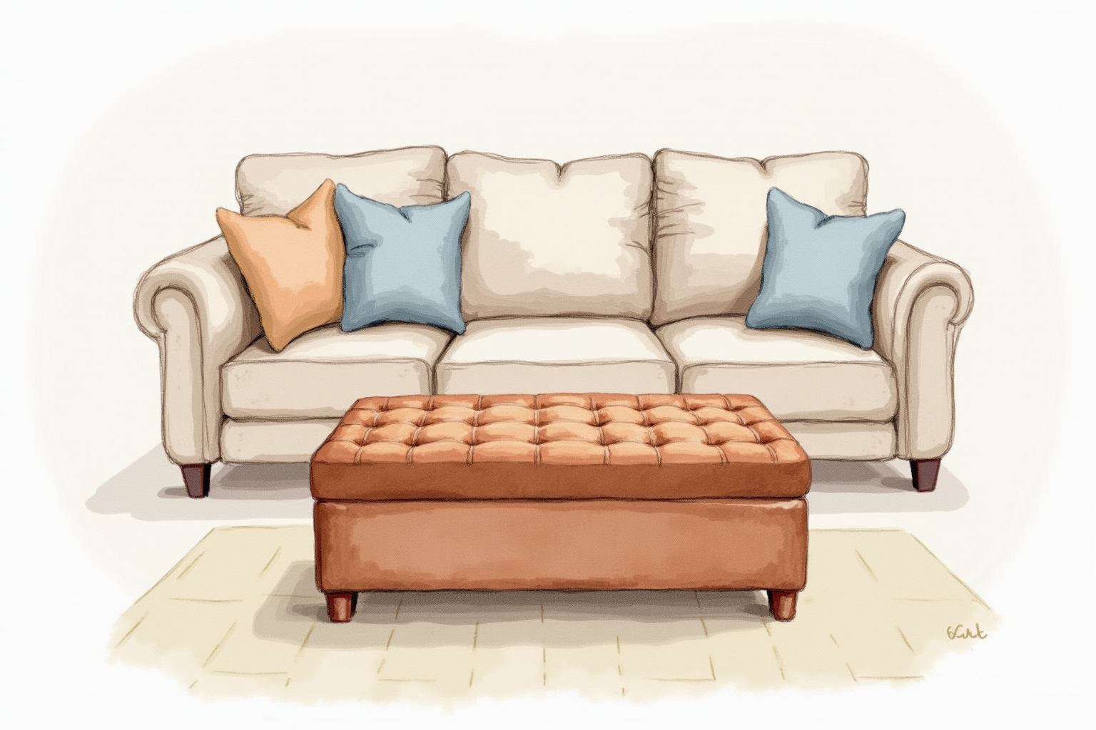 Leather storage ottoman as coffee table