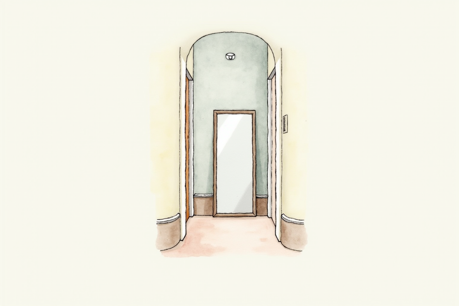 Floor-to-ceiling leaning mirror in narrow hallway