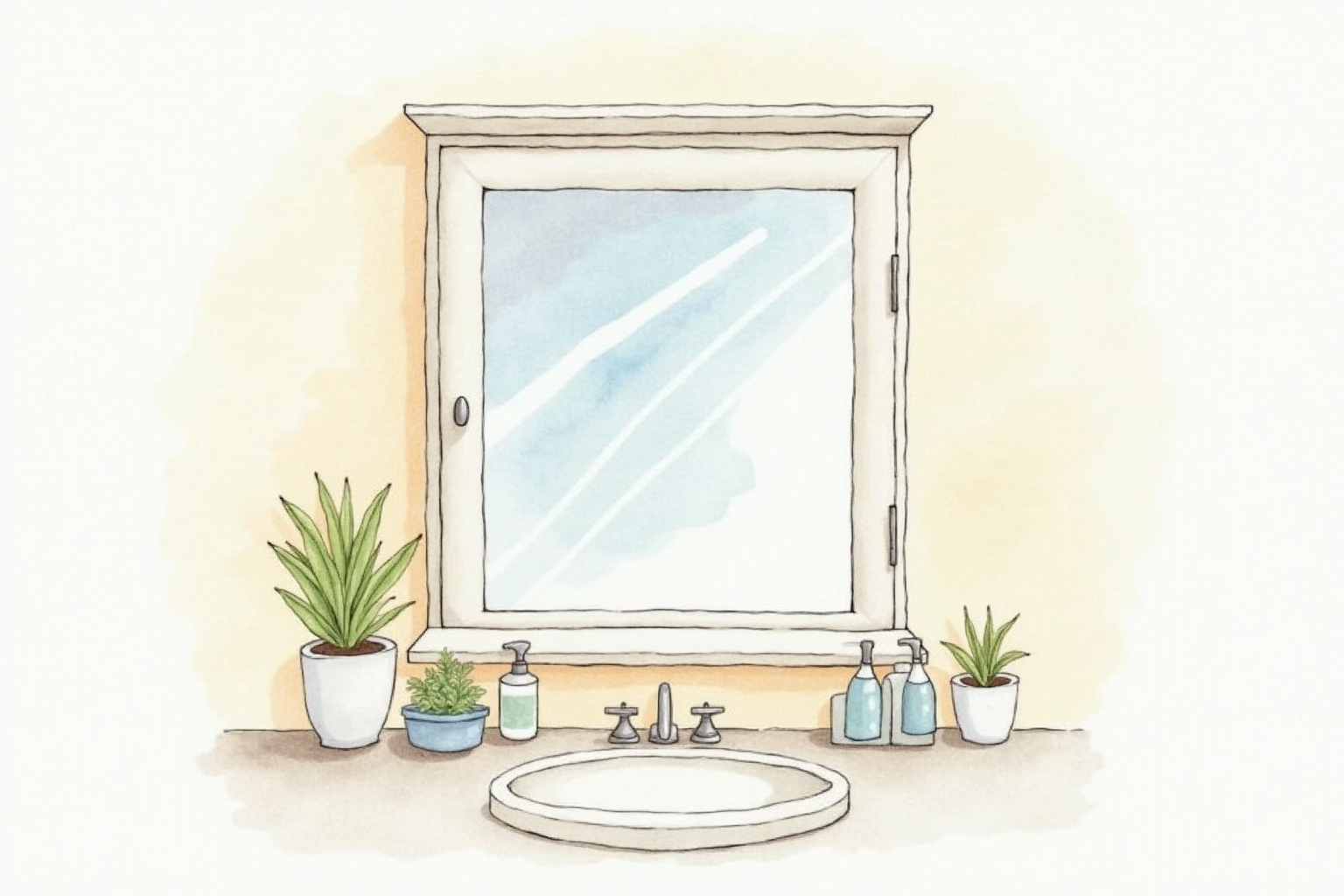 Medicine cabinet built into bathroom mirror