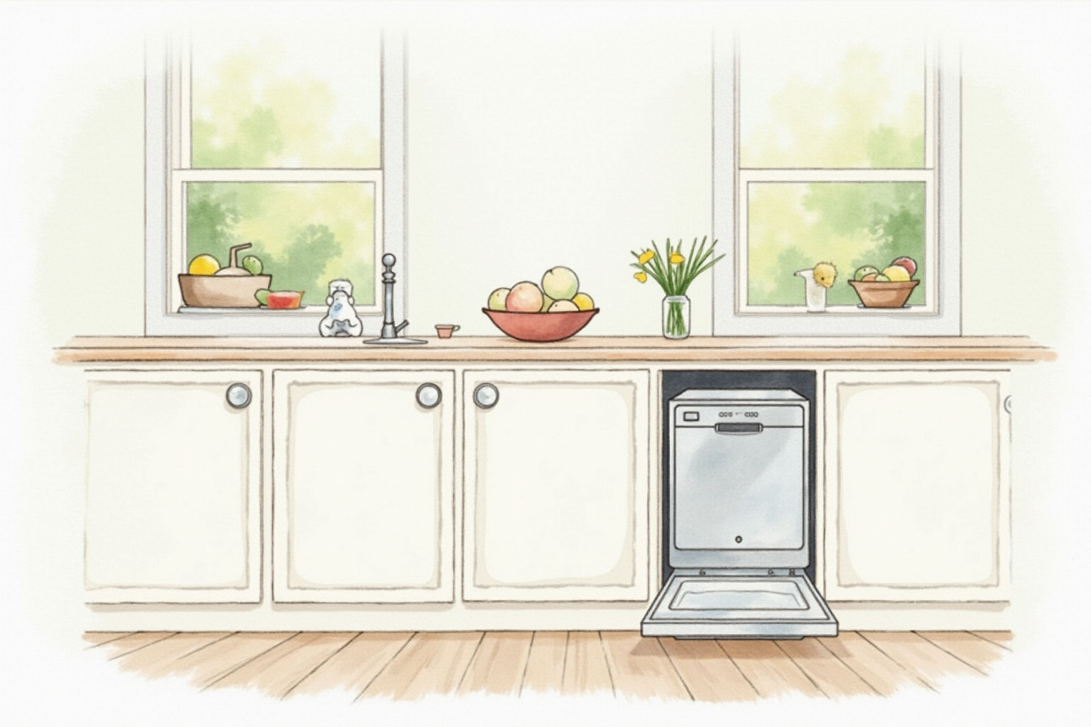 Compact dishwasher in galley kitchen