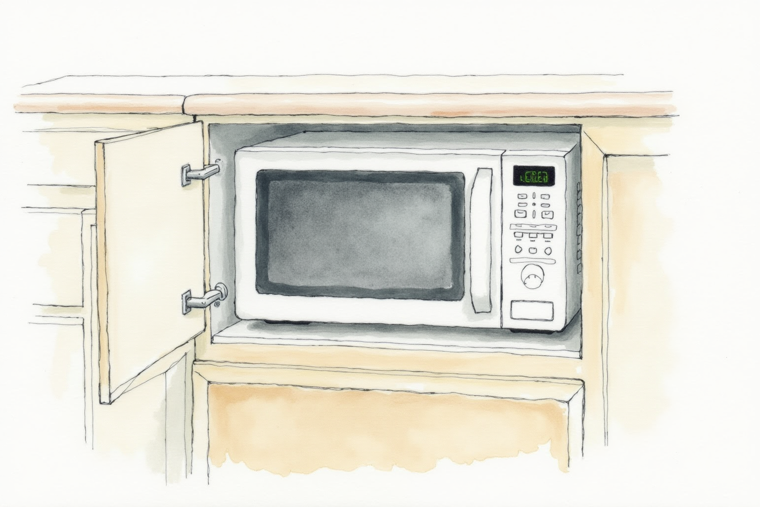 Microwave drawer integrated into kitchen cabinetry