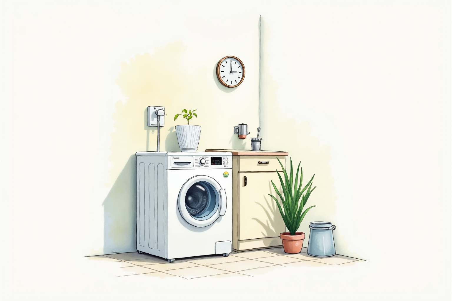 Small portable washing machine in apartment laundry