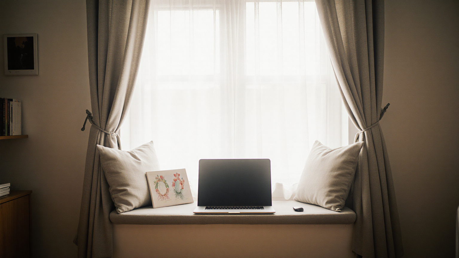 Renter-safe curtain tieback at a bright window seat