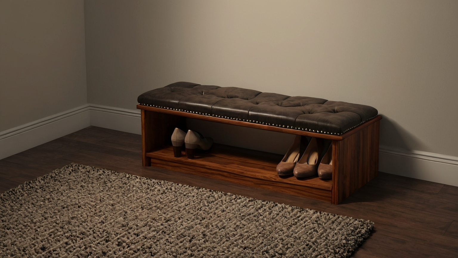 Entryway night light and tidy rug edge