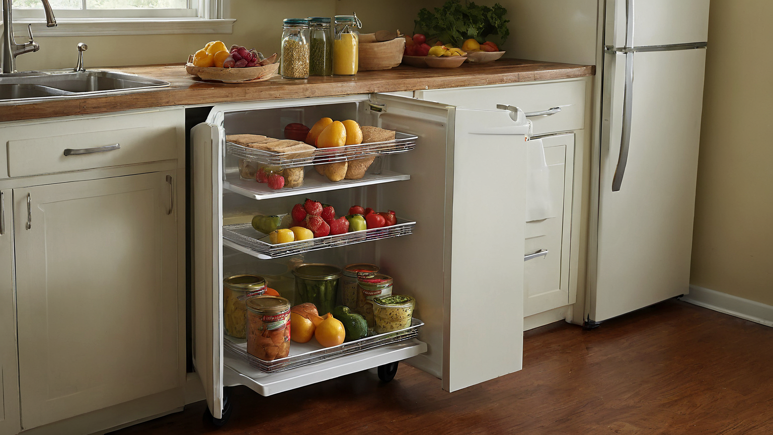 Renter kitchen with safe prep cart spacing