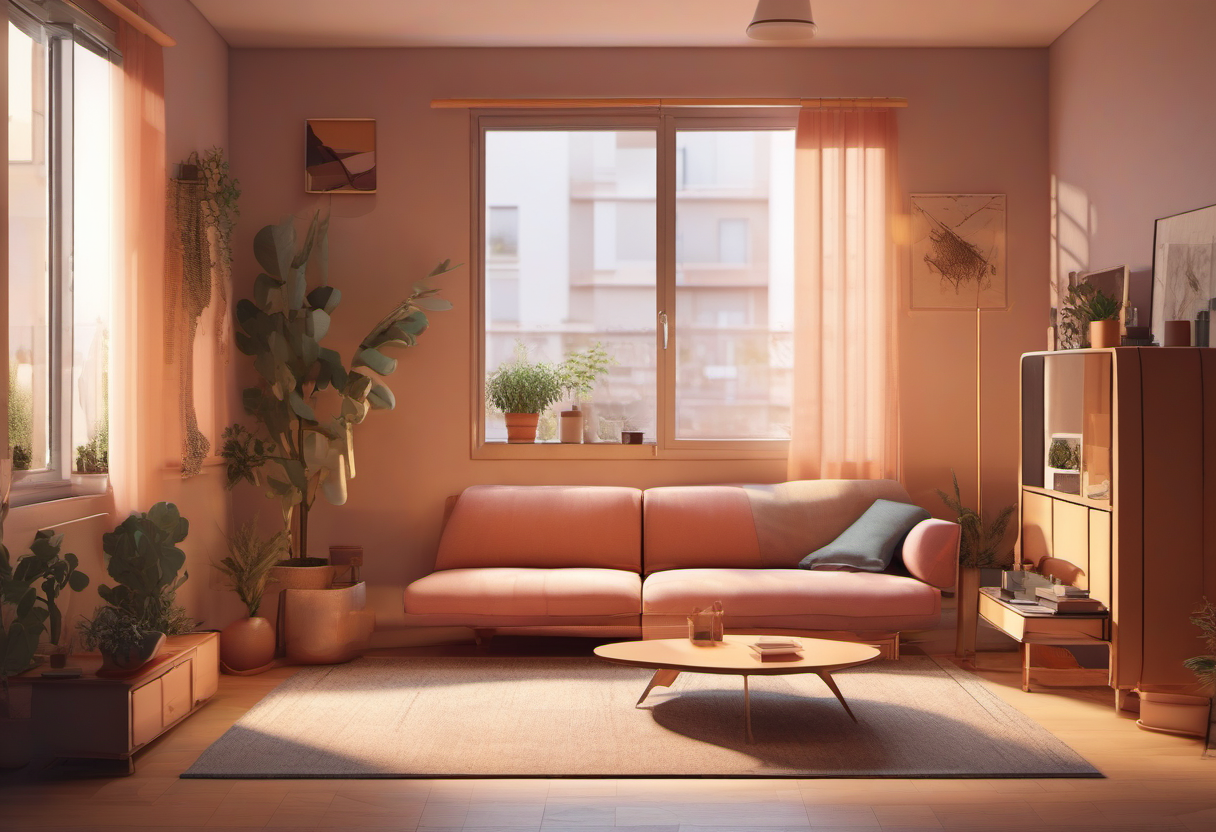 Small Apartment Zoning With Lighting, Rugs, and Low Furniture