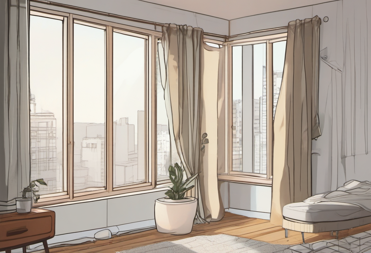 Renter friendly tension rod curtain setup and window gap sealing