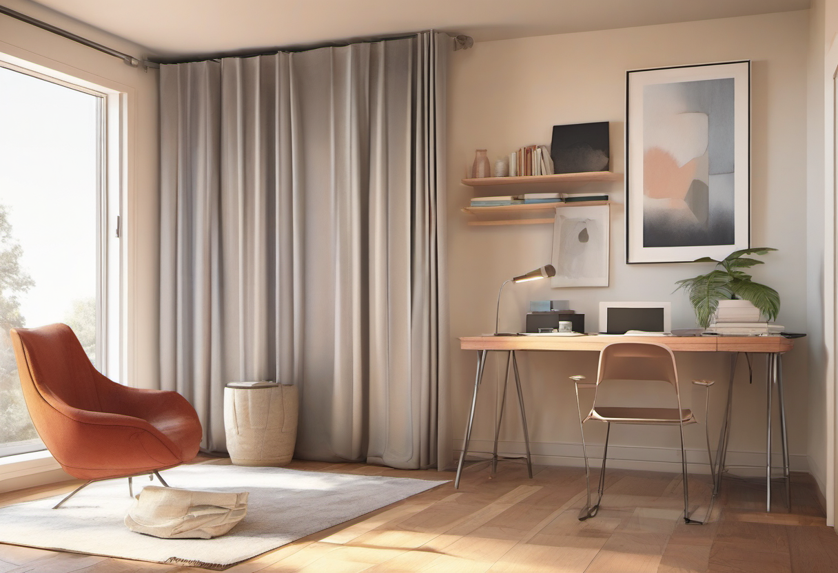 Thermal curtain layers in a compact apartment corner
