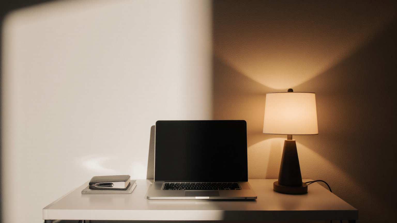 Warm task lamp in a compact work corner