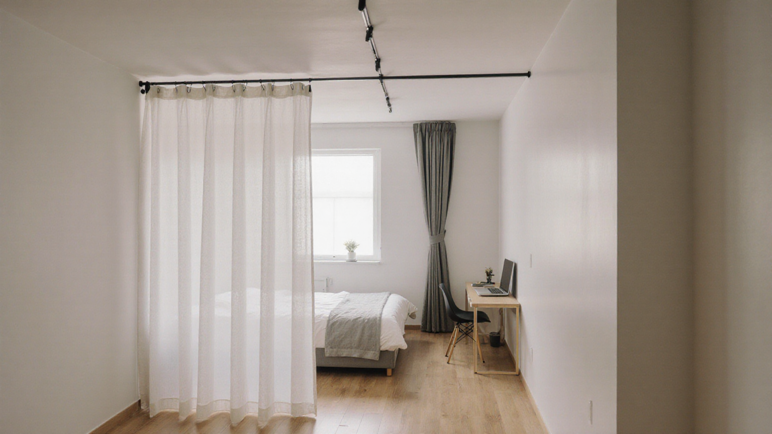 Ceiling-track curtain dividing a studio